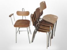Five mid 20th century laminated teak stacking chairs and a further chair