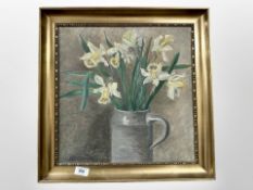Danish School : Still life with daffodils, oil on canvas, 38cm x 38cm.