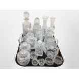 A group of crystal decanters, preserve pots, vases.