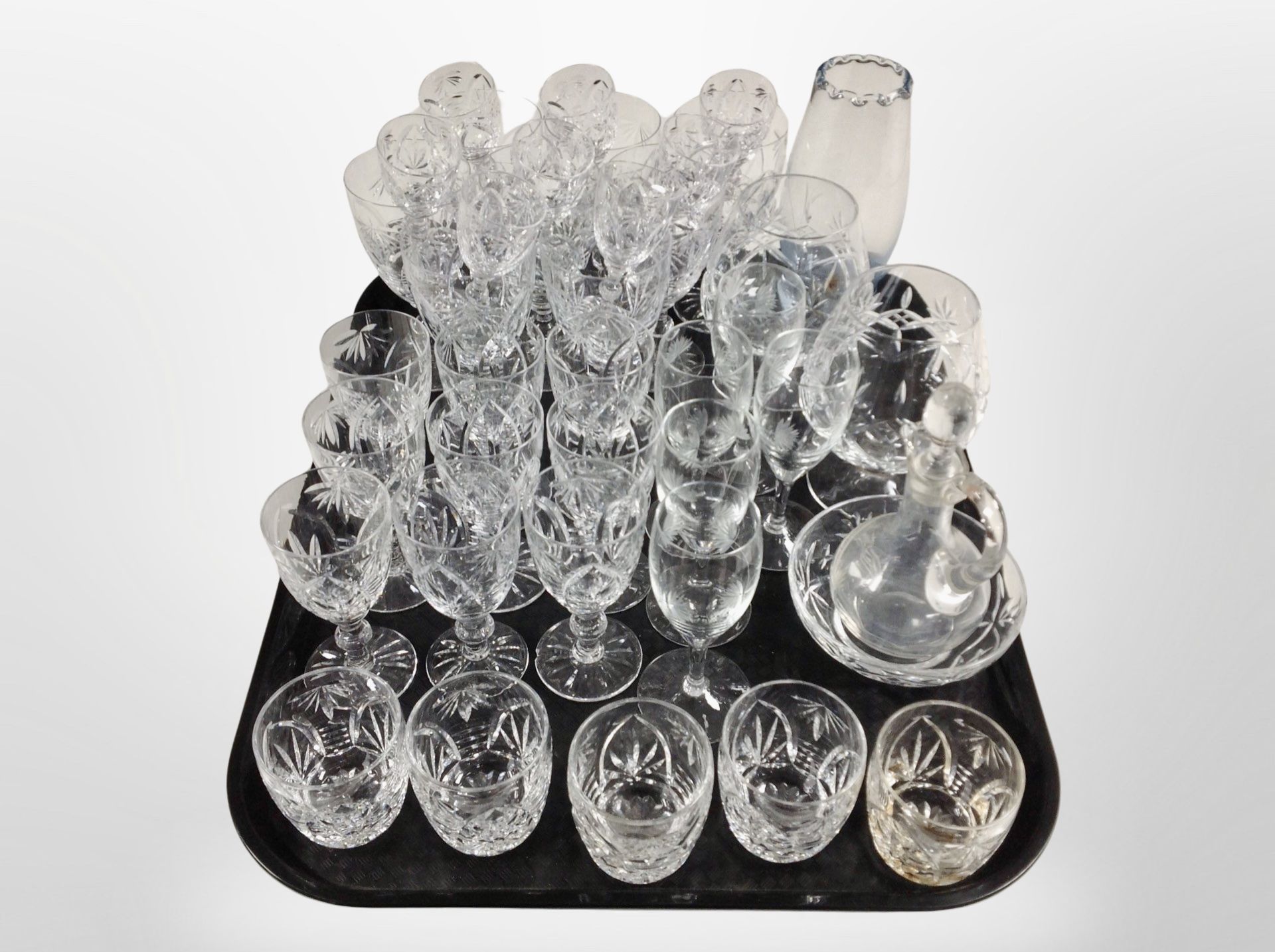 A collection of crystal drinking glasses.