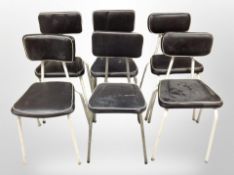 Six 20th century Scandinavian black leather dining chairs on metal legs