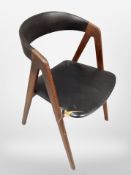 A 20th century Danish teak A-frame armchair with black vinyl seat and backrest.