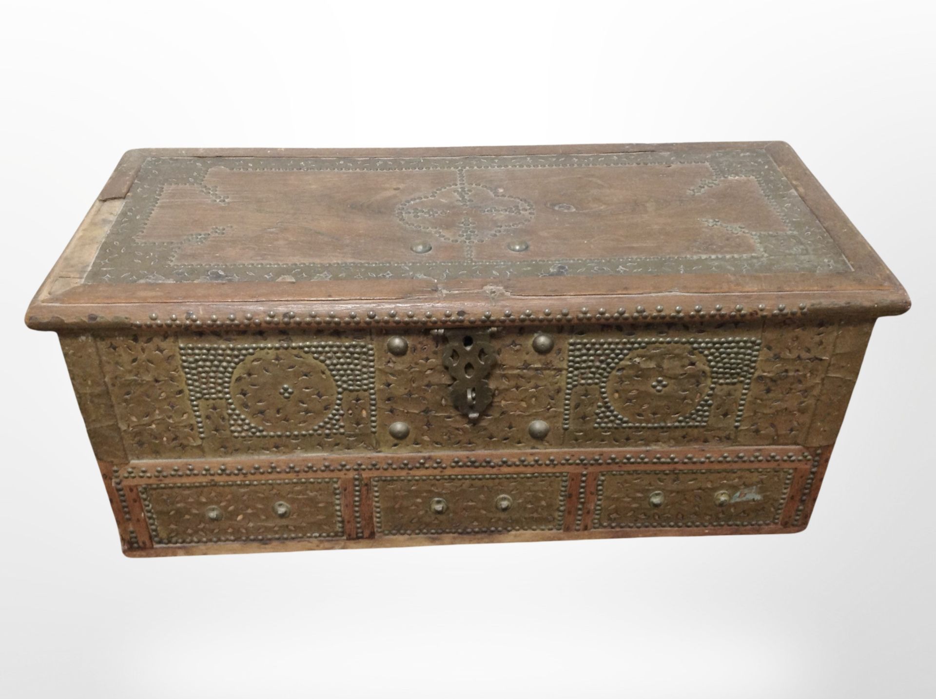 A 19th century hardwood brass-mounted Zanzibar chest, width 95cm.