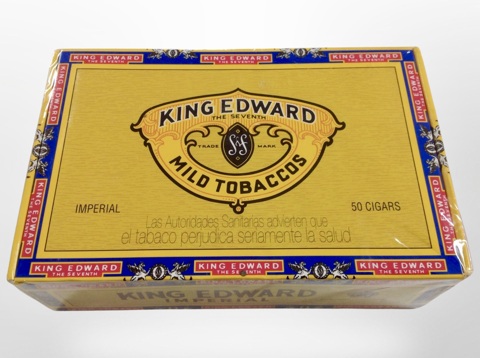 A sealed box of 50 King Edward mild tobacco Imperial cigars.