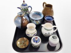 A group of ceramics including 20th century pottery vases, Honiton,