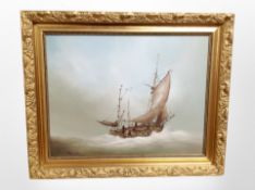 Paul J Wintrip : Sail boat in choppy waters, oil on board, in gilt frame, 44cm x 34cm.