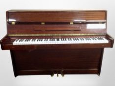 An Offenbach DU-4 overstrung upright piano in high gloss mahogany case, made in Korea,