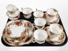 Twenty one pieces of Royal Albert Old Country Roses tea china.