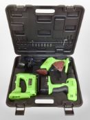 A Tooltec electric cordless drill, jigsaw and sander in box with charger.