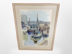 Continental school : Fishing boats in a harbour, watercolour,