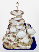 Approximately 27 pieces of Royal Albert Old Country Roses tea china, including a cake stand.