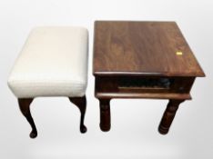A sheesham wood lamp table and a footstool on cabriole legs