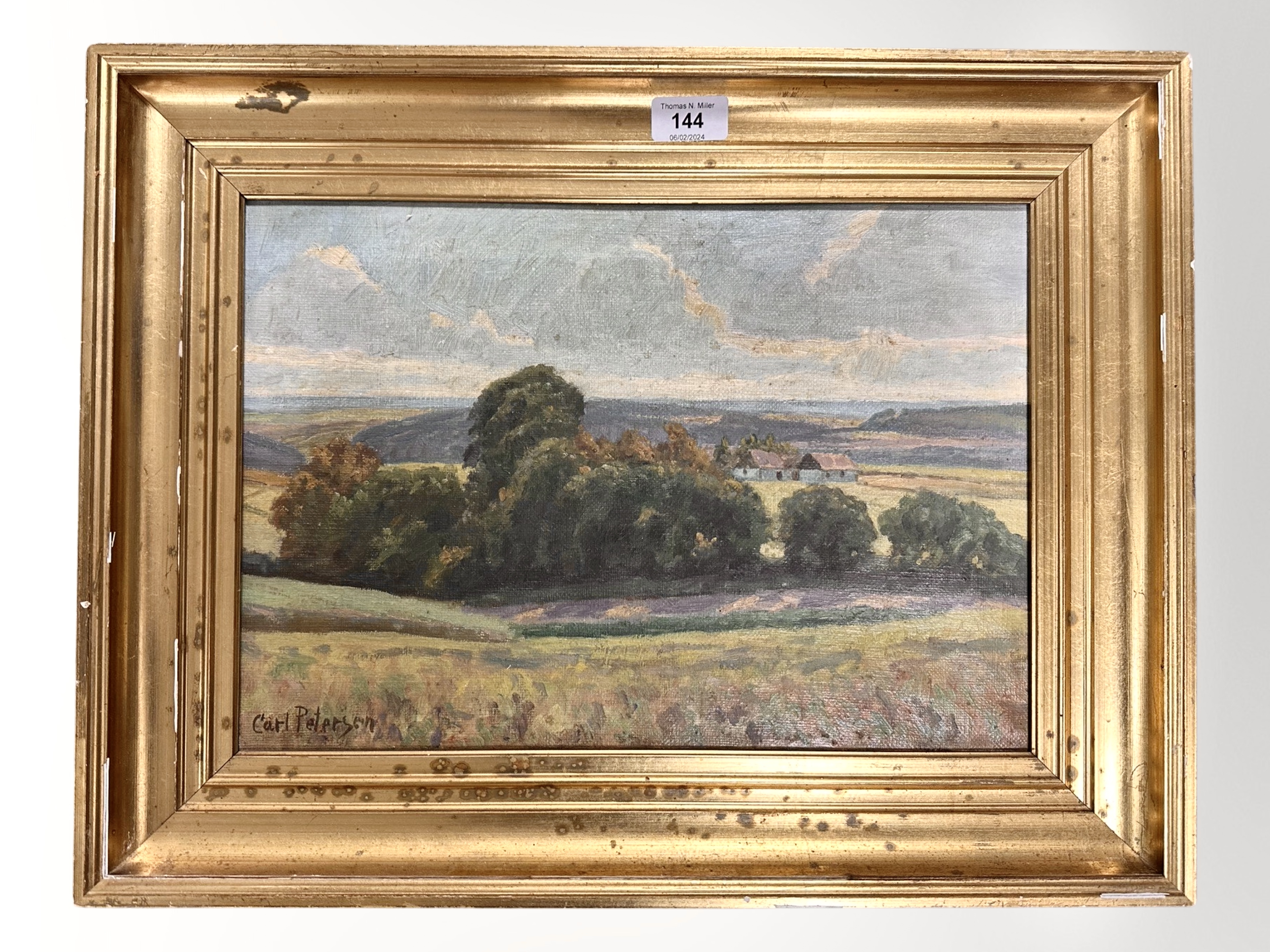 Carl Petersen : Rural landscape, oil on canvas, in gilt frame.