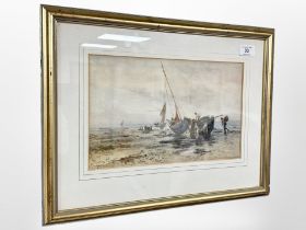 Joseph Hughes Clayton (1870-1930) Unloading the day's catch, watercolour, 33cm by 21cm.