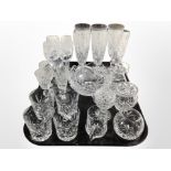 Several sets of crystal drinking glasses, fruit bowl, lidded pots, etc.