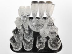 Several sets of crystal drinking glasses, fruit bowl, lidded pots, etc.