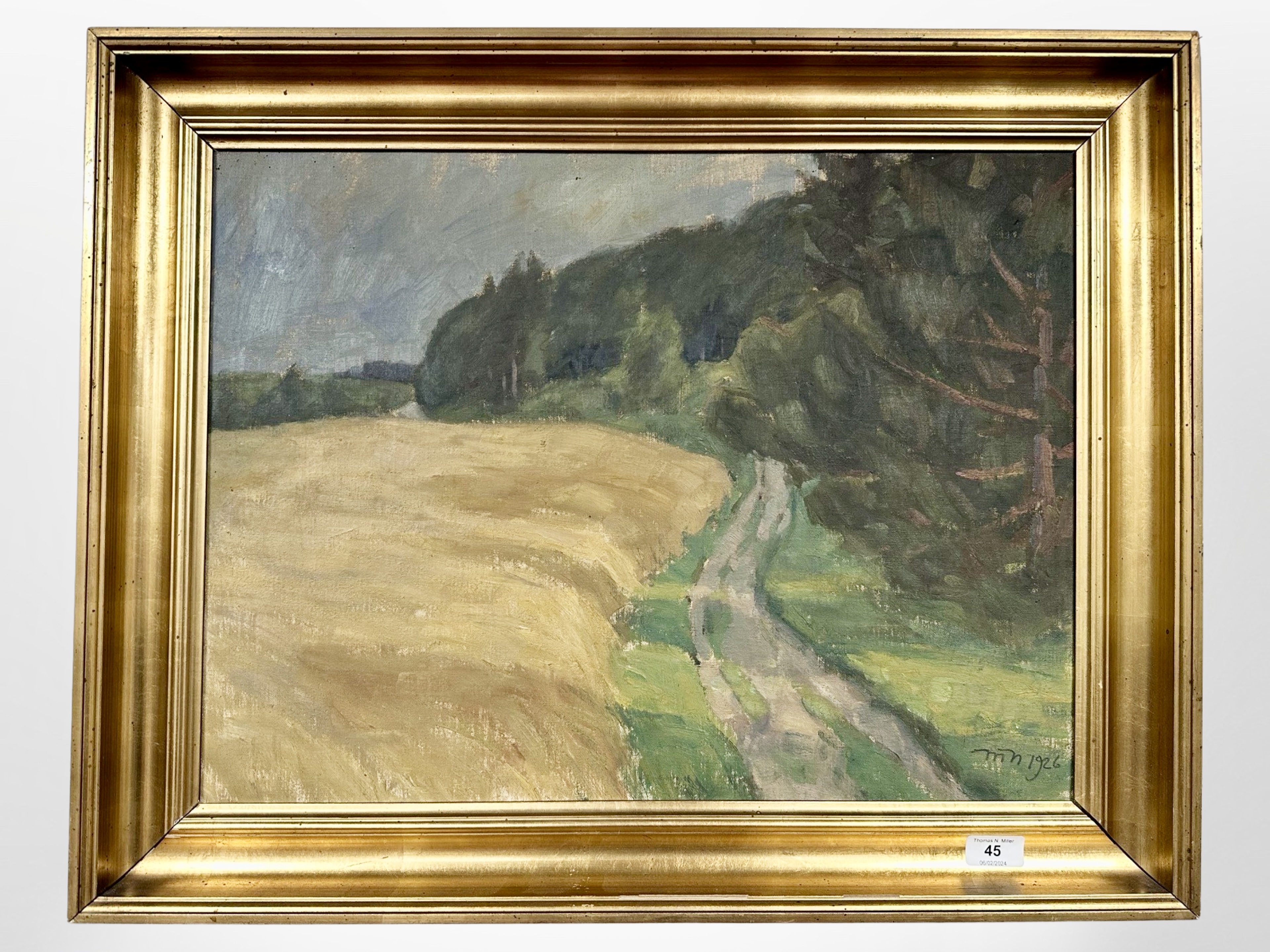 Danish School : Pathway by a field, oil on canvas, 57cm x 43cm.