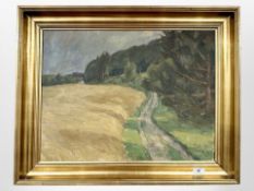 Danish School : Pathway by a field, oil on canvas, 57cm x 43cm.