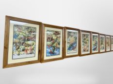 A set of ten colour prints depicting fairies in a garden, each 28cm x 40cm (10).