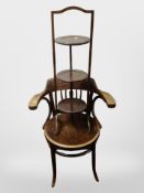 A bentwood armchair and an Edwardian mahogany three tier cake stand