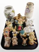 A group of Pendelfin rabbit ornaments, together with a Maling lustre vase,