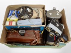 A collection of vintage cameras and handheld video cameras including Bolex,