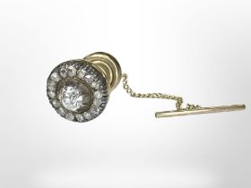 A 19th century yellow gold mounted old cut diamond collar stud with safety chain,