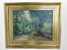 Carl Petersen : Woodland scene, oil on canvas, in gilt frame.