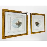 A pair of hand-coloured engravings, signed in pencil, depicting sailing boats in still water,
