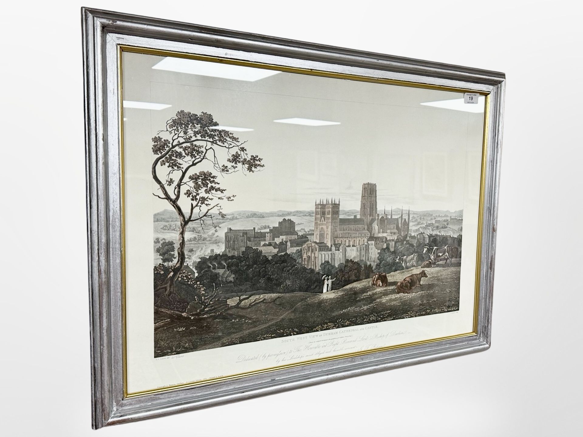 A limited edition colour print depicting the South West view of Durham Cathedral and Castle,