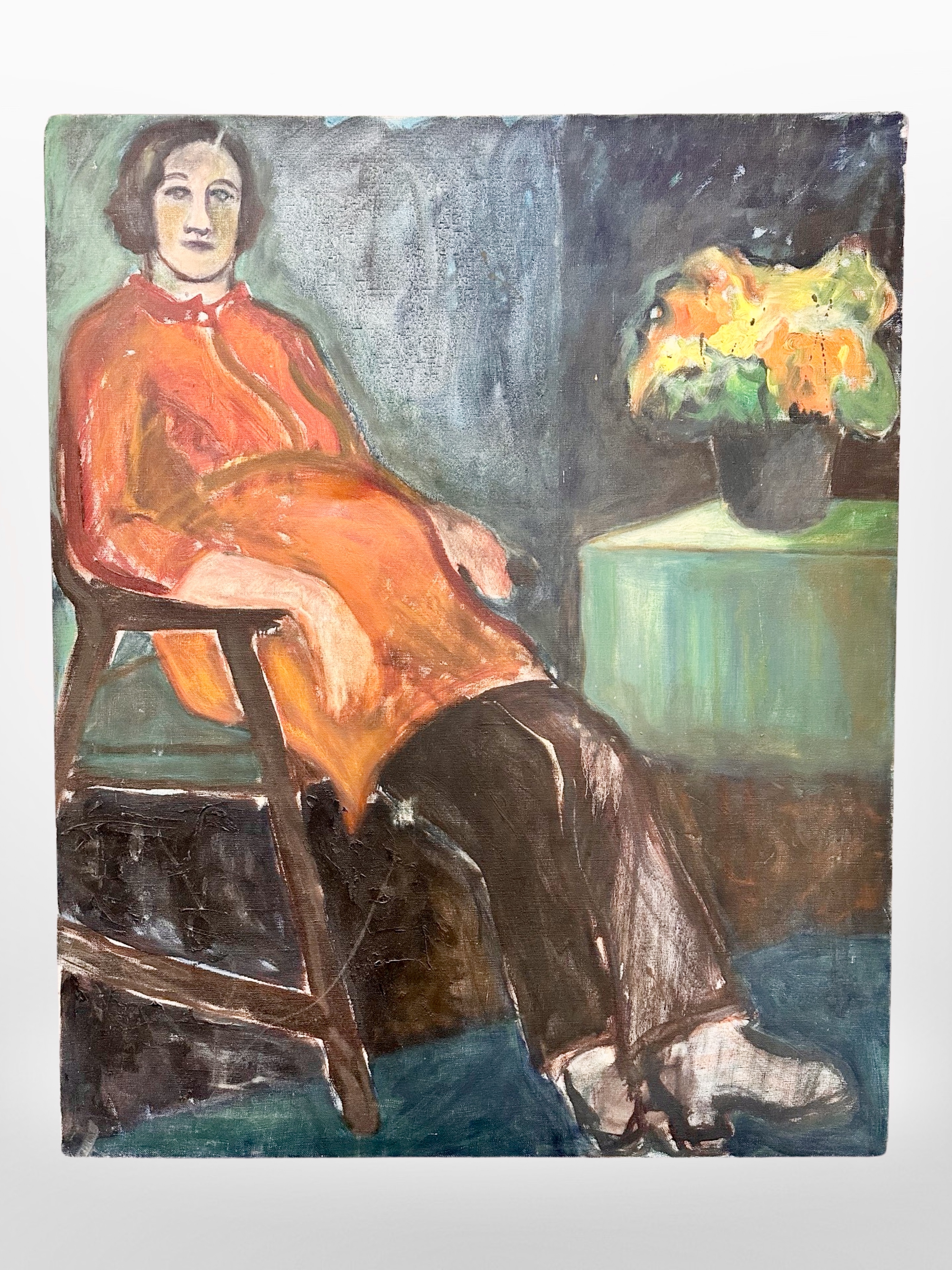 Danish School : Portrait of a lady wearing a red dress, oil on canvas, 82cm x 101cm.