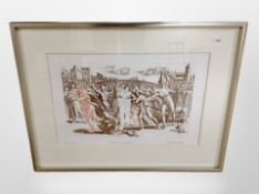 Danish school, Figures in a square, colour print, signed in pencil, 49cm x 33cm, in frame and mount.