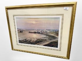 After Ivan Lindsay : The Mouth of the Tyne, signed colour print, 49cm x 32cm.