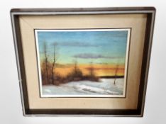 Danish School : Sunset over a winter landscape, oil on canvas, 29cm x 23cm.