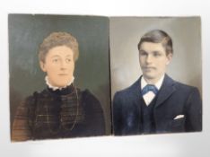 Two Victorian over painted portrait prints of George William Batey & Margaret Jane Batey,