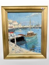 Continental School : Boats in a harbour, oil on board,