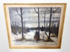 Continental School : Winter woodland, oil on canvas, indistinctly signed, framed.