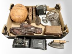 An interesting mix of collectables to include a vintage 'Moon' football, antique volume,