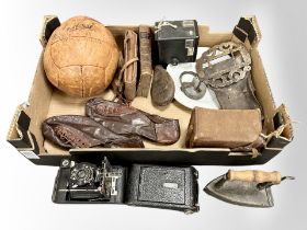 An interesting mix of collectables to include a vintage 'Moon' football, antique volume,