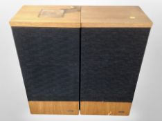 A pair of teak-cased Goodmans floor standing speakers, height 76cm.