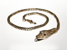 A Victorian watch Albert chain with snake head and garnet-set eyes, length 33cm.