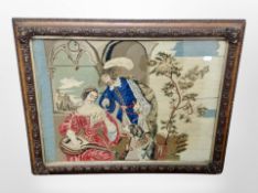 Two 19th century needlework embroideries, one dated 1854, in ornate carved frames,