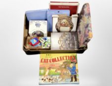 A box containing various ceramics, including Royal Albert, Wedgwood, Ringtons,