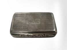 A George IV silver snuff box, maker TS, Birmingham 1827, width 7.5cm.
