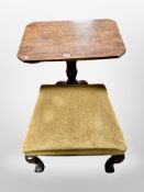 A 19th century mahogany tripod occasional table and footstool on claw & ball feet