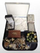 A collection of costume jewellery including gold-plated chains, dress rings, etc.