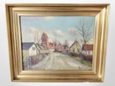 Theodor Ulrichsen : A dirt road through a Danish village, oil on canvas, 33cm x 25cm.