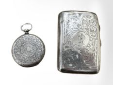 A silver cigarette case and a fob watch case CONDITION REPORT: 66.