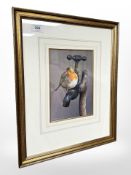 Andrew Hutchinson : Plumber's mate, a robin on a tap, watercolour,