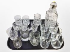 A group of crystal including decanter with stopper, various drinking glasses and jugs.